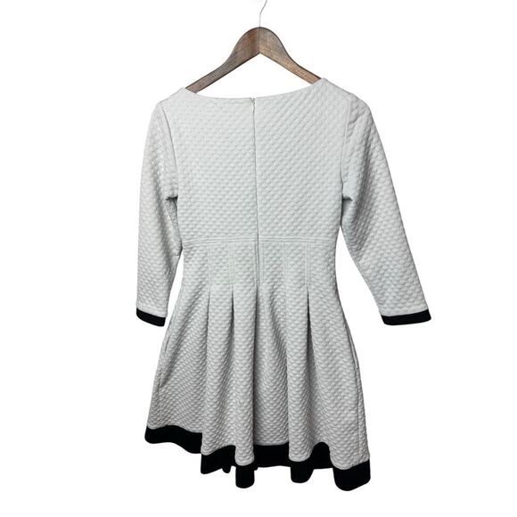 Eliza J White Fit & Flare Textured Knit Dress 8 Elegant Boat Neck 3/4 Sl A-Line - Picture 2 of 8